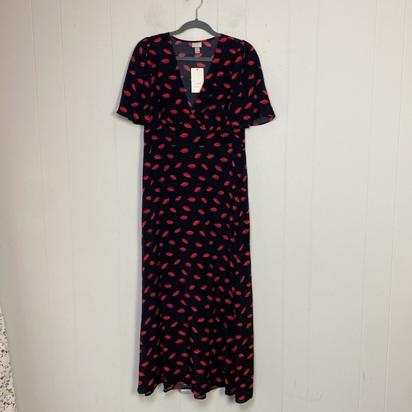 Women's Short Sleeve Maxi Sundress - A New Day Black/Red Lip Print Sz 10 - Picture 3 of 9